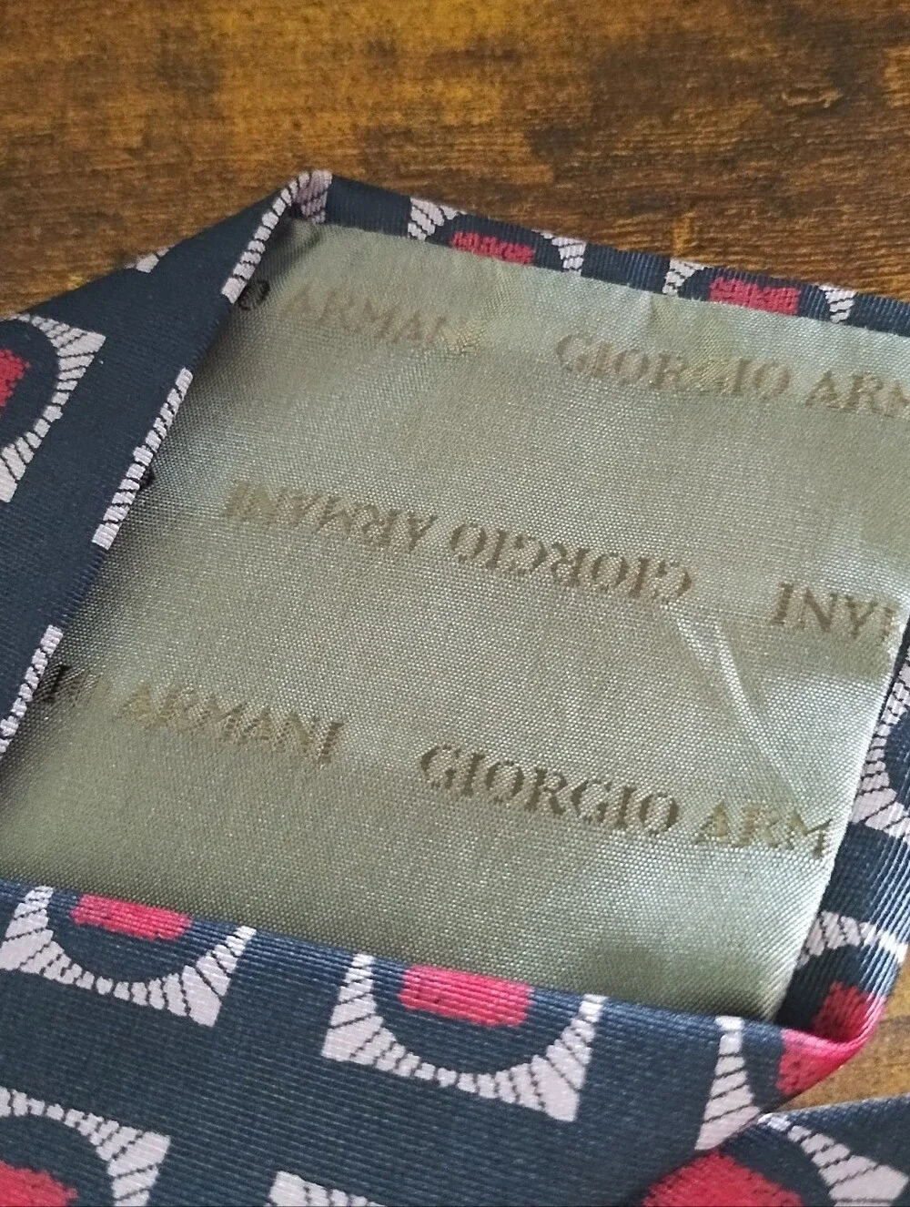 Vintage Giorgio Armani Cravatte Silk Tie Italy Black Red Beige Geometric Luxury